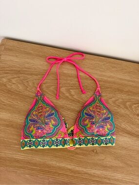 Victoria’s Secret Neon Pink Multicolor Paisley Triangle Bikini Top